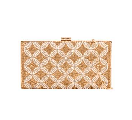 Společenská kabelka clutch s perličkami zlatá