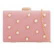 Společenská kabelka clutch s perličkami růžová