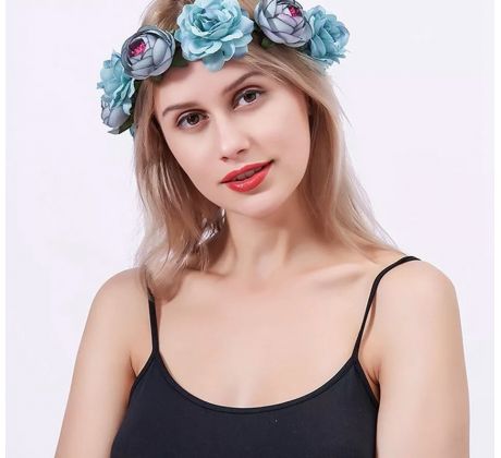 Čelenka s květinami modrá