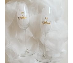 Svatební sklenička na šampaňské pro nevěstu a ženicha