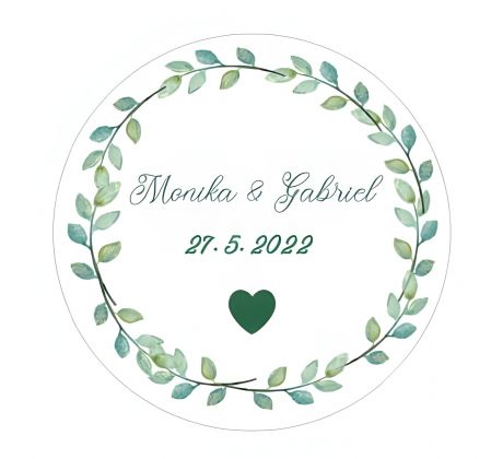 Svatební nálepky s vlastním textem průměr 7 cm