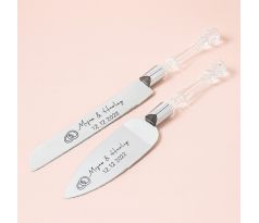 Personalizovaný set příboru na svatební dort stříbrný