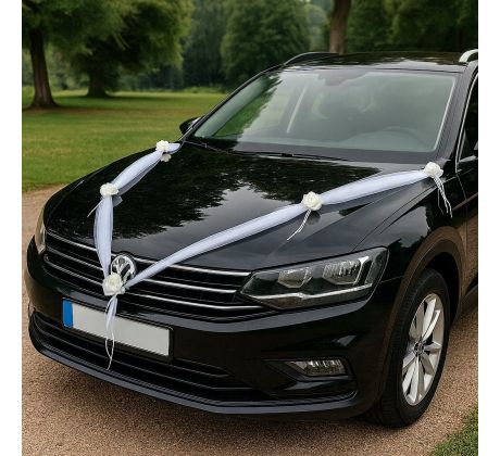 Girlanda na auto 2x1,8 m bílá s krémovými růžičkami