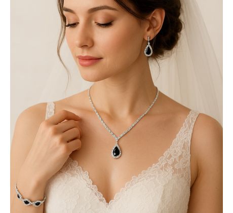 Set bižuterie - náhrdelník, náramek a náušnice černý