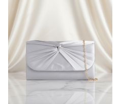 Společenská kabelka saténová s uzlem stříbrná