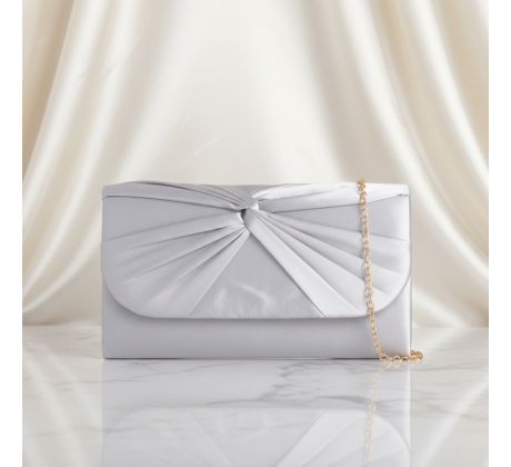 Společenská kabelka saténová s uzlem stříbrná