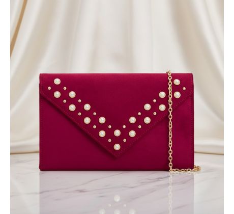 Společenská kabelka s perličkami burgundy