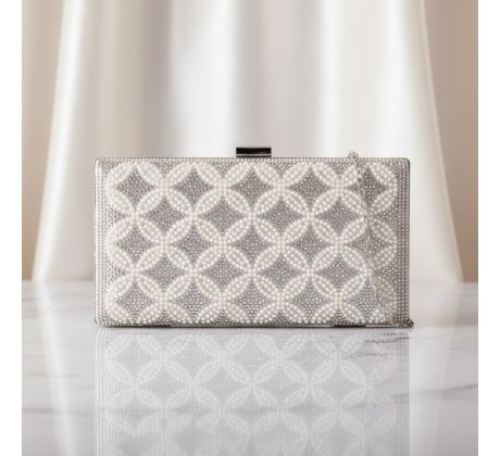 Společenská kabelka clutch s perličkami stříbrná