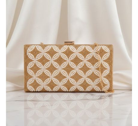 Společenská kabelka clutch s perličkami zlatá