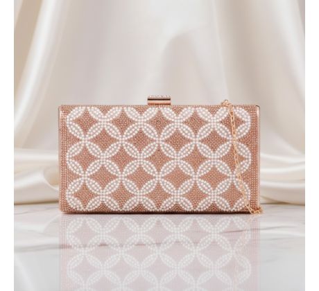 Společenská kabelka clutch s perličkami šampaň