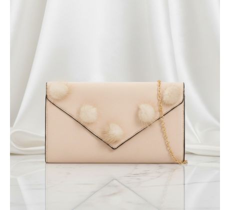 Společenská kabelka nude kožešinové kuličky
