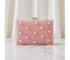 Společenská kabelka clutch s perličkami růžová
