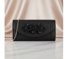 Společenská kabelka saténová s květinami černá