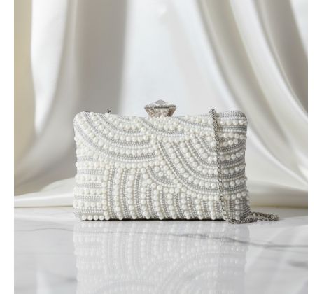 Společenská kabelka zdobená perličkami bílá 2