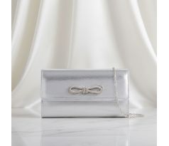 Společenská kabelka saténová s mašlí stříbrná 2