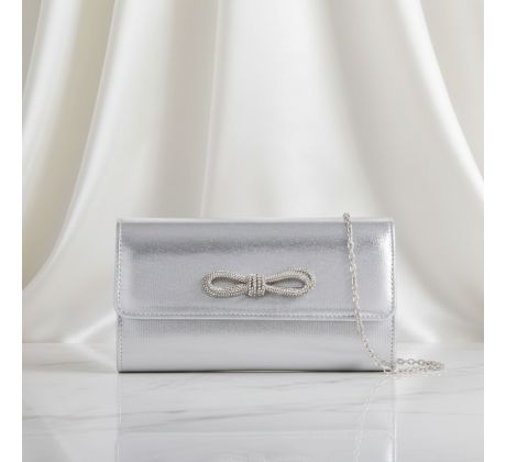 Společenská kabelka saténová s mašlí stříbrná 2