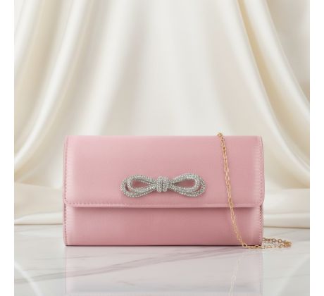 Společenská kabelka saténová s mašlí růžová