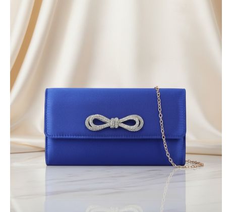 Společenská kabelka saténová s mašlí modrá