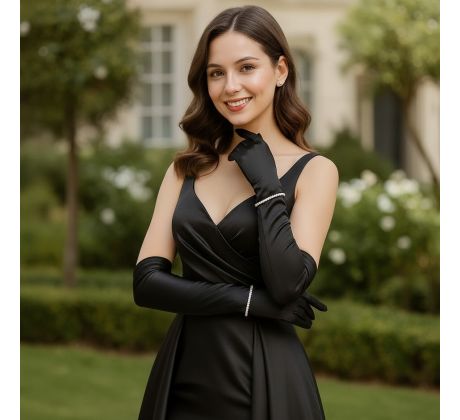 Dlouhé saténové rukavičky černé