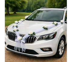 Dekorace na svatební auto s umělými květinami