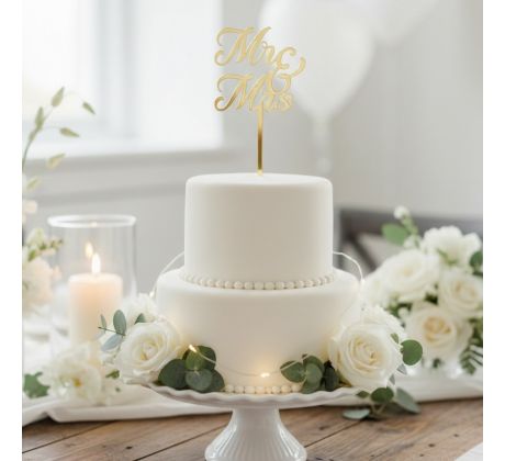 Akrylový zápich Mr. & Mrs. zlatý 1