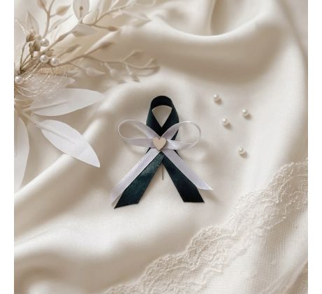 Svatební vývazek jednoduchý se srdíčkem smaragdově zelený