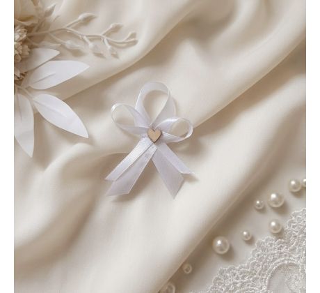 Svatební vývazek jednoduchý se srdíčkem bílý