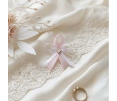Svatební vývazek jednoduchý se srdíčkem růžový