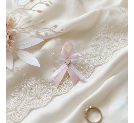 Svatební vývazek jednoduchý se srdíčkem růžový