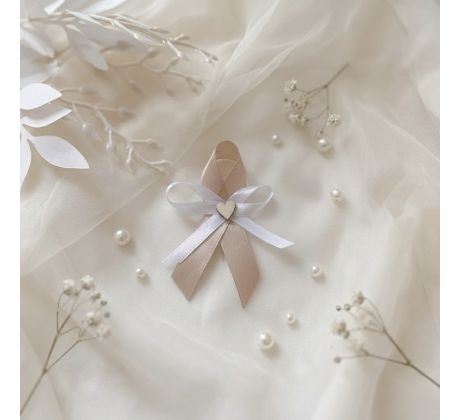 Svatební vývazek jednoduchý se srdíčkem kávový