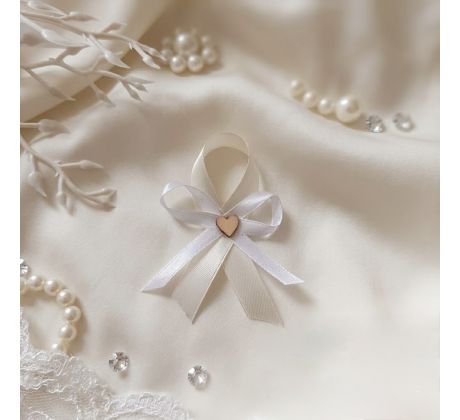 Svatební vývazek jednoduchý se srdíčkem krémový